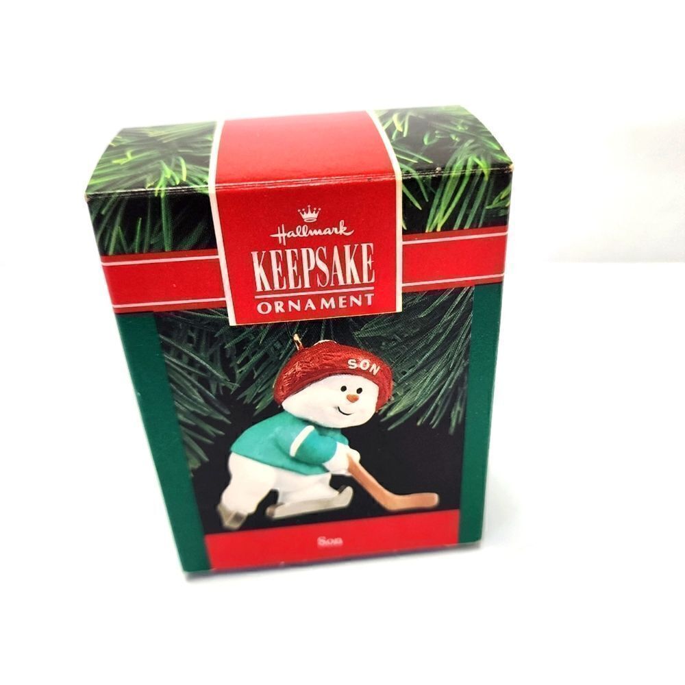 Hallmark Keepsake Christmas Ornament Hockey Playing Snowman " Son" 1990